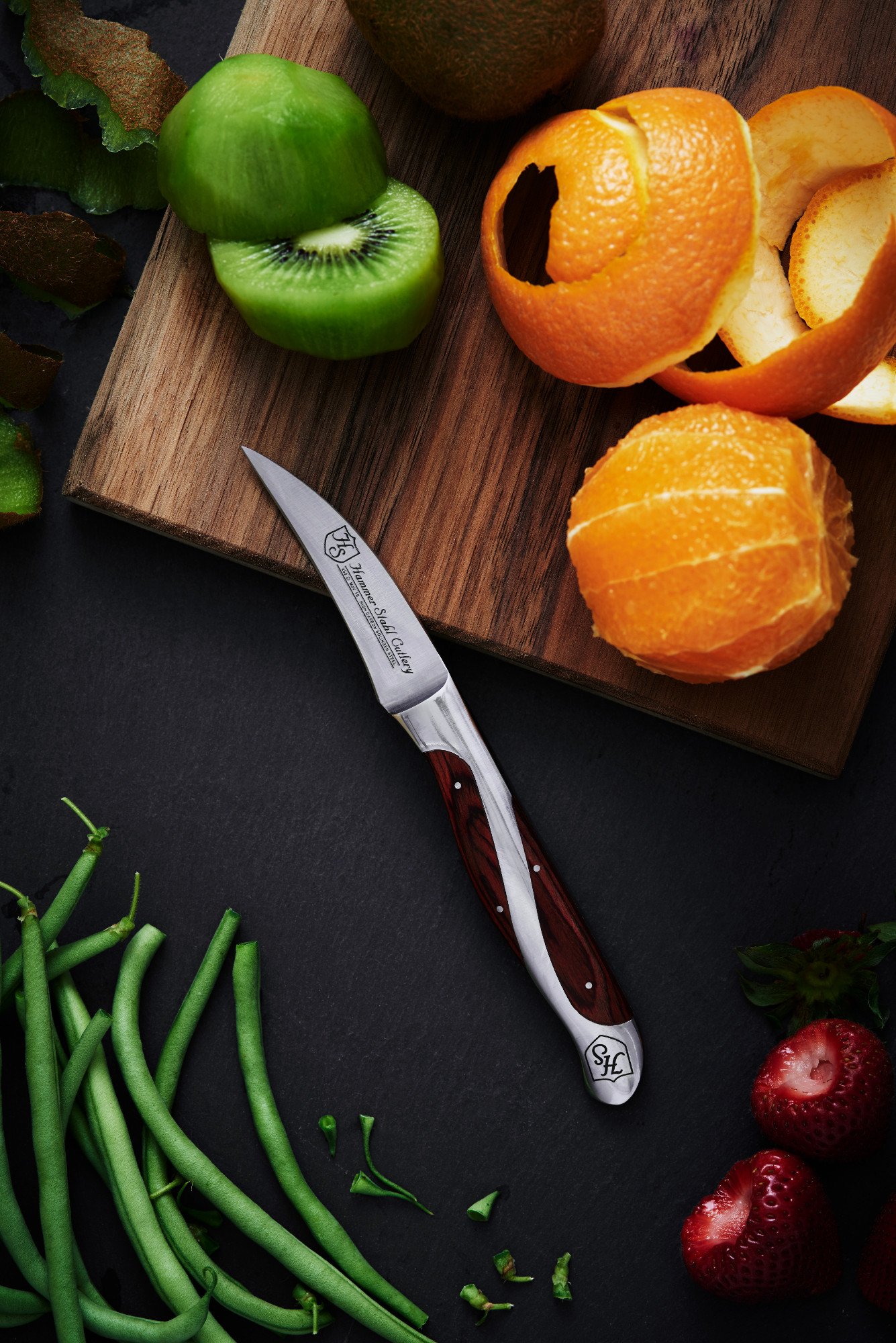 Hammer Stahl Bird's Beak Paring Knife - German High Carbon Steel - Sharp Small Kitchen Knife for Vegetables and Fruits - Ergonomic Quad-Tang Pakkawood Handle