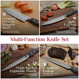 Master Maison Gray Kitchen Knife Set With Knife Block & Bonus Cleaver | German Stainless Steel Knives With Knife Sharpener & 6 Steak Knives | Professional Butcher Block Knife Sets For Kitchen