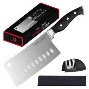 Master Maison Gray Kitchen Knife Set With Knife Block & Bonus Cleaver | German Stainless Steel Knives With Knife Sharpener & 6 Steak Knives | Professional Butcher Block Knife Sets For Kitchen