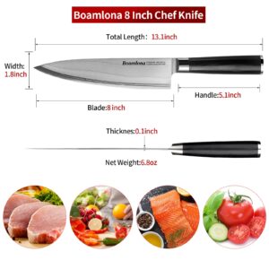 BOAMLONA Japanese Chef Knife - 8 Inch - 9 Layers 9CR18MoV High Carbon Steel - Razor Sharp - with Gift Box&Sheath