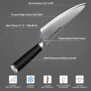 BOAMLONA Japanese Chef Knife - 8 Inch - 9 Layers 9CR18MoV High Carbon Steel - Razor Sharp - with Gift Box&Sheath