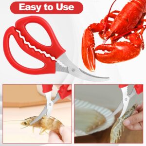 STRAYJO 8Pcs Seafood Scissors,Crab Scissors,Stainless Steel Lobster Scissors,Crawfish Scissors for Seafood Crab Fish Shrimp Lobster (Red)