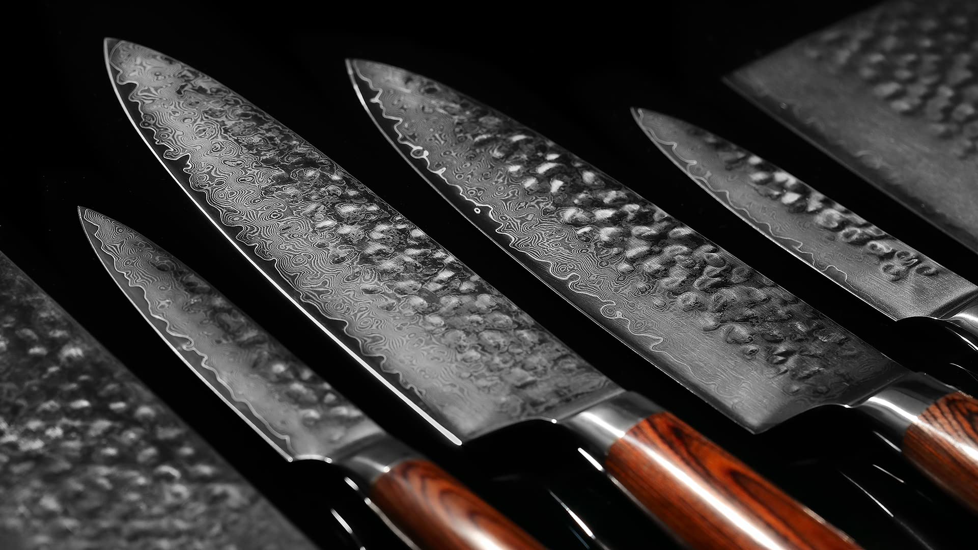 3 Piece Damascus Kitchen Knife Set - including Chef's Knife, Cleaver and Paring Knife