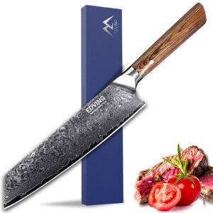 edving chef knife 8 inch damascus japan vg-10 super stainless steel professional high carbon super sharp kitchen cooking knife, ergonomic color wooden handle luxury gift box (8" chef's knife, wood)