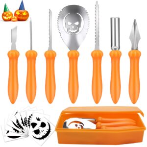 zysun pumpkin carving kit,halloween decorations stainless steel pumpkin carving tools,pumpkin carving kit for kids adults,carver tool with carrying bag,family diy carving pumpkins gift (7pcs)