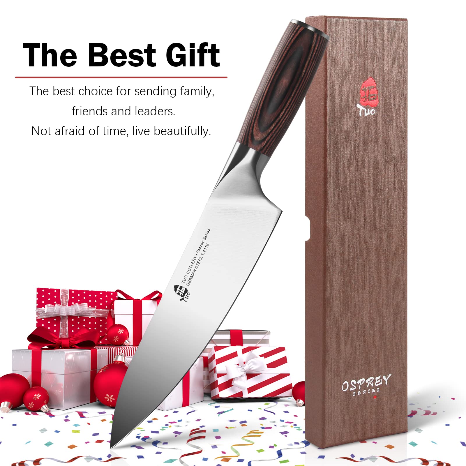 TUO Chef Knife 8 inch - Professional Kitchen Meat Vegetable Knife Japanese Gyuto Knives - German High Carbon Stainless Kitchen Knife with Ergonomic Handle for best Grip - Osprey Series with Gift Box