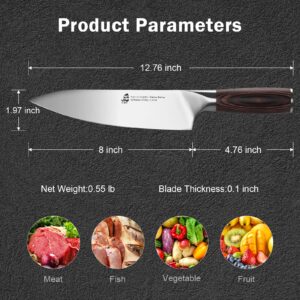 TUO Chef Knife 8 inch - Professional Kitchen Meat Vegetable Knife Japanese Gyuto Knives - German High Carbon Stainless Kitchen Knife with Ergonomic Handle for best Grip - Osprey Series with Gift Box