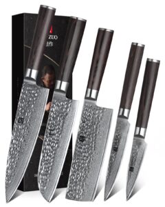 xinzuo 5-piece damascus steel kitchen knife set, chef santoku nakiri slicing utility knife hammered forging damascus kitchen knife professional chef's knife with pakkawood handle - he series