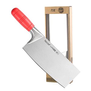 hecef cleaver knife 8 inch, chinese chef knife, german stainless steel slicer cleaver, vegetable meat cutting knife for home & restaurant, red