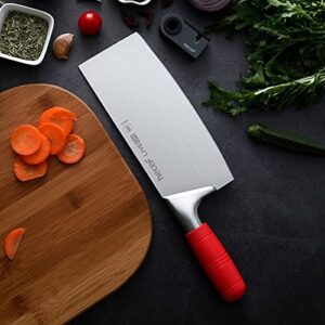 hecef Cleaver Knife 8 Inch, Chinese Chef Knife, German Stainless Steel Slicer Cleaver, Vegetable Meat Cutting Knife for Home & Restaurant, Red