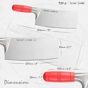 hecef Cleaver Knife 8 Inch, Chinese Chef Knife, German Stainless Steel Slicer Cleaver, Vegetable Meat Cutting Knife for Home & Restaurant, Red