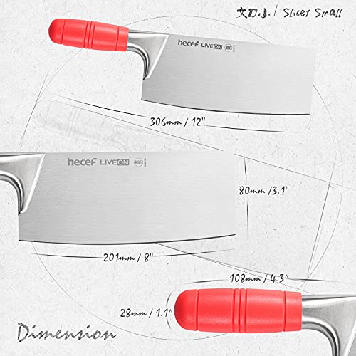 hecef Cleaver Knife 8 Inch, Chinese Chef Knife, German Stainless Steel Slicer Cleaver, Vegetable Meat Cutting Knife for Home & Restaurant, Red