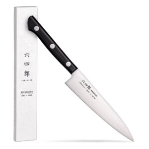 rokushiro petty knife 5.3-inch (135mm), 37-layer vg10 damascus hammered kitchen chef knife, high carbon stainless steel forged blade