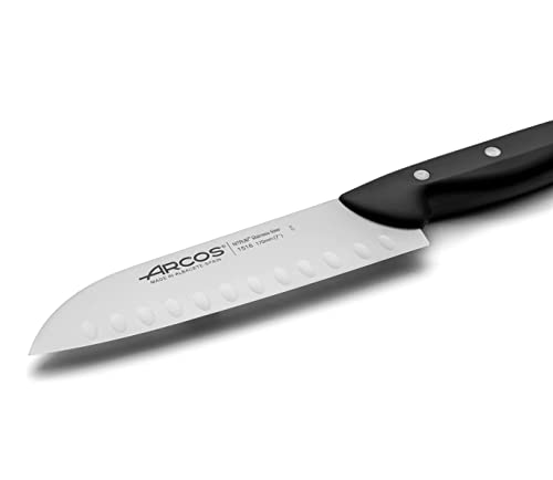 ARCOS Santoku Knife 7 Inch Nitrum Stainless Steel. Japanese Kitchen Knife for Fish, Meat and Vegetables. Ergonomic Polyoxymethylene POM Handle and 170 mm blade. Multi-use. Series Maitre. Color Black