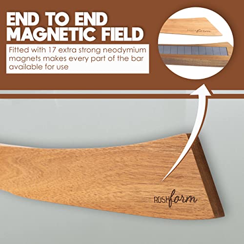 Magnetic knife holder for wall no drill - 16" Wooden knife magnetic strip no drilling option w/adhesive backing & drilling hardware | Magnetic knife strip | kitchen knife organizer rack -Dark Brown