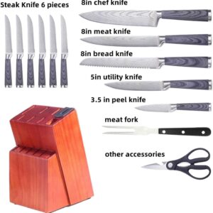 Daanaas Knife Set with Wooden Block and Sharpener 16 Pieces,Kitchen Knives Sets Full Stainless Steel,Professional Chef Knife Sets with Steak Knives Knofe Set (grey)