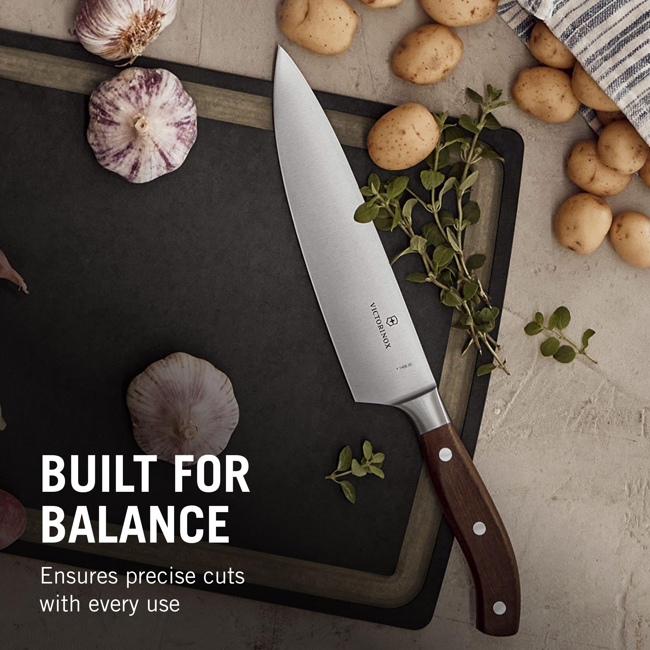 Victorinox Grand Maître Chef's - Ergonomic Knife with Innovative Straight Blade - Handle Wood - 8"