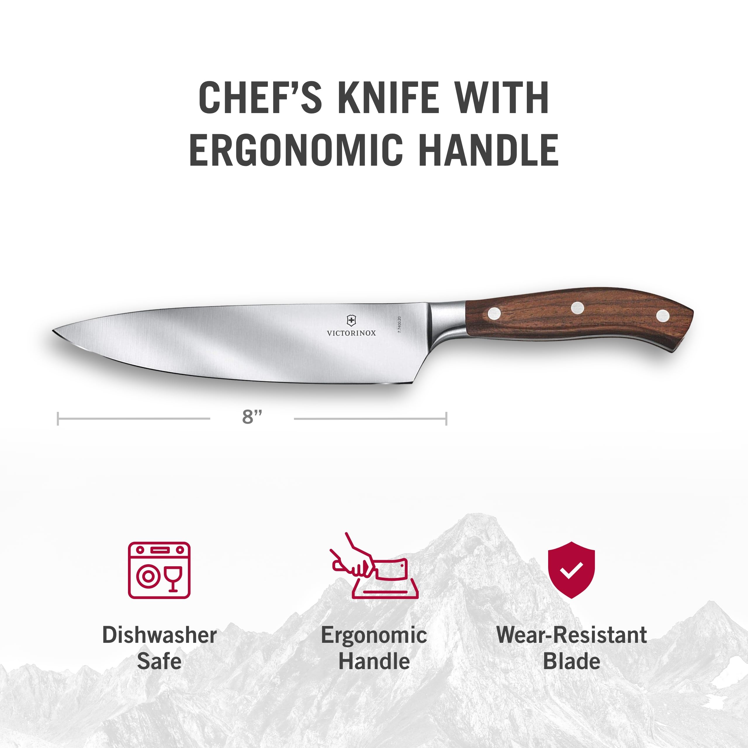 Victorinox Grand Maître Chef's - Ergonomic Knife with Innovative Straight Blade - Handle Wood - 8"