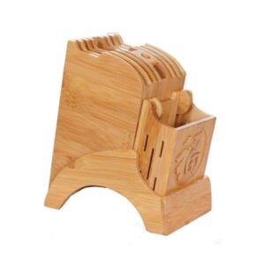homdsim bamboo knife block without knives knife storage organizer and holder for knives scissors and sharpening rod
