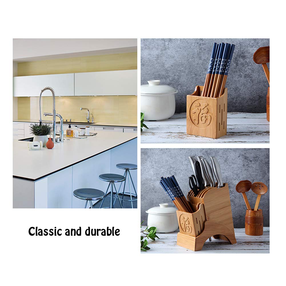 HomDSim Bamboo Knife Block Without Knives Knife Storage Organizer and Holder for Knives Scissors and Sharpening Rod