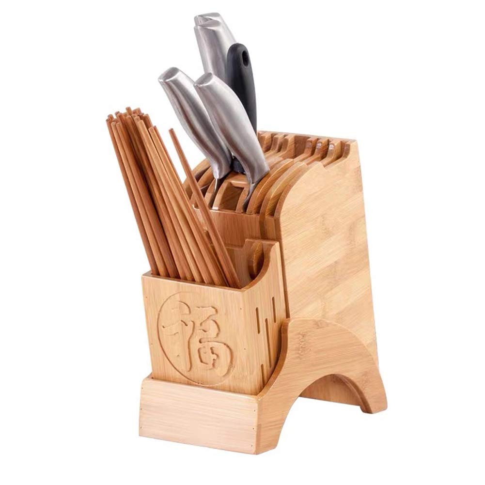 HomDSim Bamboo Knife Block Without Knives Knife Storage Organizer and Holder for Knives Scissors and Sharpening Rod