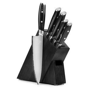 yaxell mon 6-piece knife set - made in japan - vg10 stainless steel knives with slim wood block