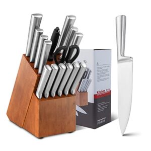 petsite kitchen knife set, 16pcs stainless steel kitchen knife block sets with sharpener, boxed, for home, restaurant