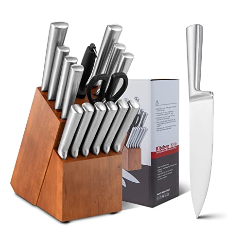 PETSITE Kitchen Knife Set, 16Pcs Stainless Steel Kitchen Knife Block Sets with Sharpener, Boxed, for Home, Restaurant