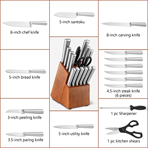 PETSITE Kitchen Knife Set, 16Pcs Stainless Steel Kitchen Knife Block Sets with Sharpener, Boxed, for Home, Restaurant