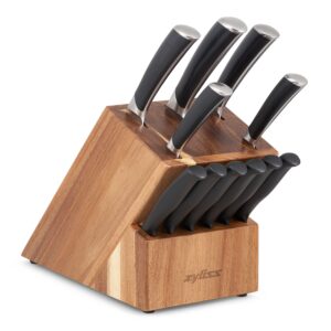 zyliss comfort pro 12-piece cutlery block set - german stainless steel kitchen knife set - dishwasher safe knife set & acacia knife storage block - 12 pieces