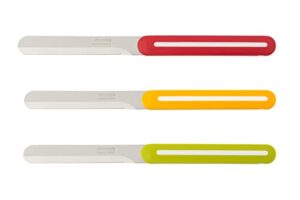 arcos paring knife set of 3 pieces 4 inch stainless steel. colorful kitchen knives for peeling fruits and vegetables. ergonomic polypropylene handle. serie b-line. color orange, red and green.