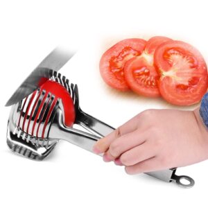 tongman tomato lemon slicer holder tomato knives by round fruit tongs with handle kitchen cutting aid holder kitchen gadget perfect for vegetables, fruits, etc.