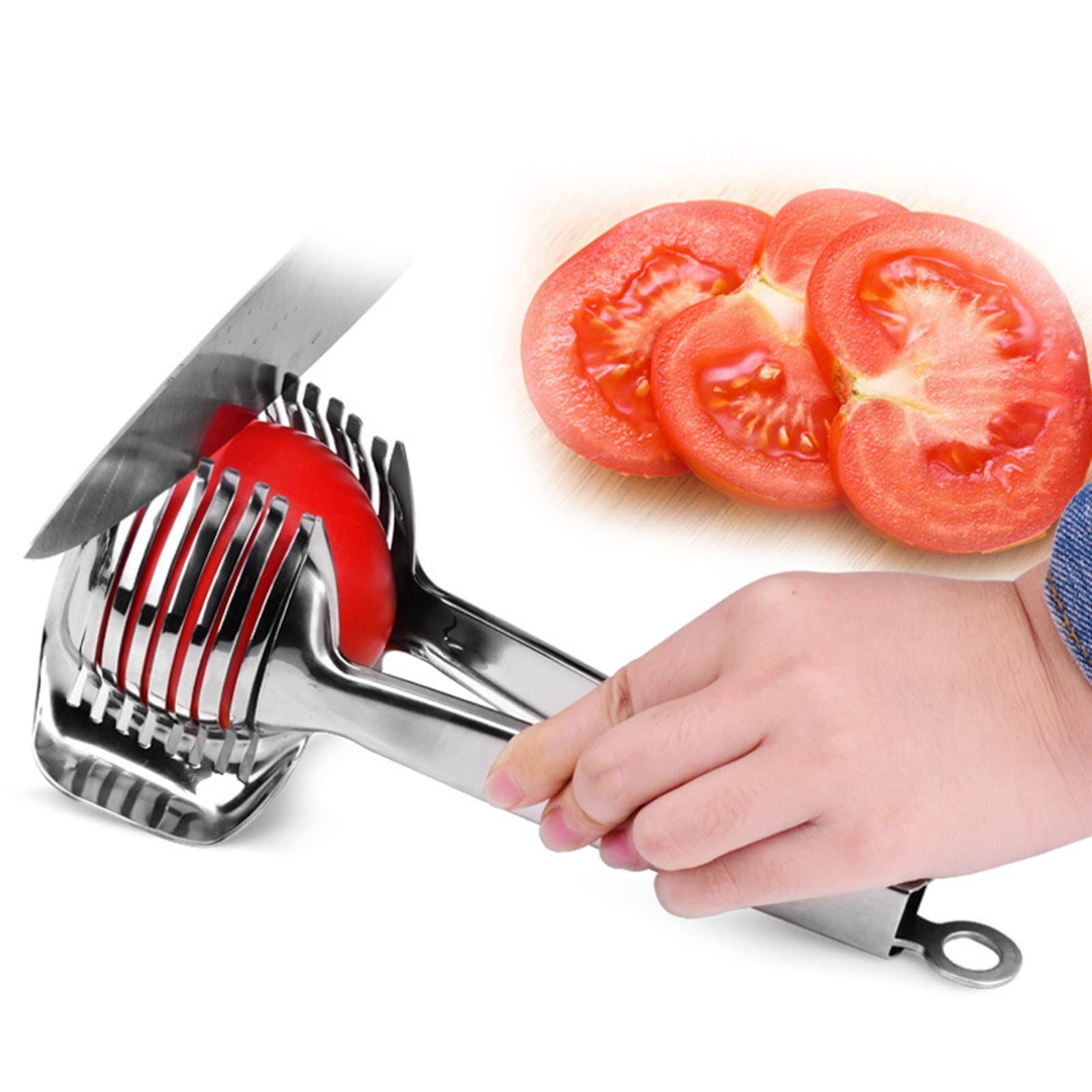 TONGMAN Tomato Lemon Slicer Holder Tomato Knives by Round Fruit Tongs with Handle Kitchen Cutting Aid Holder Kitchen Gadget perfect for vegetables, fruits, etc.