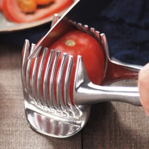 TONGMAN Tomato Lemon Slicer Holder Tomato Knives by Round Fruit Tongs with Handle Kitchen Cutting Aid Holder Kitchen Gadget perfect for vegetables, fruits, etc.