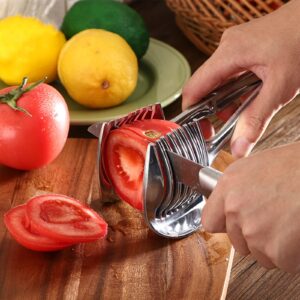 TONGMAN Tomato Lemon Slicer Holder Tomato Knives by Round Fruit Tongs with Handle Kitchen Cutting Aid Holder Kitchen Gadget perfect for vegetables, fruits, etc.