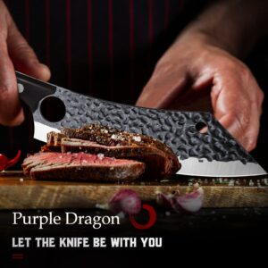 Purple Dragon 7 Inch Elegant Butcher Knife with Leather Bag with 8 Inch Japanese Meat Cleaver Ultra Sharp