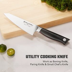 Vosteed Kitchen Utility Knife - 5 Inch Sharp Kitchen Knife for Chef - Small Cooking Knife Japanese Honesuki Boning Knife for Deboning, Cutting & Peeling (Stallion Series)