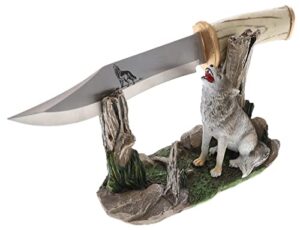 deleon collections decorative white wolf knife - majestic howing wolf display stand - rustic lodge decor