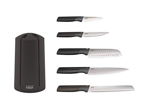 Joseph Joseph 10527 Elevate Knives Carousel Knife Set with Rotating Storage Stand, 6-piece, Black (updated)