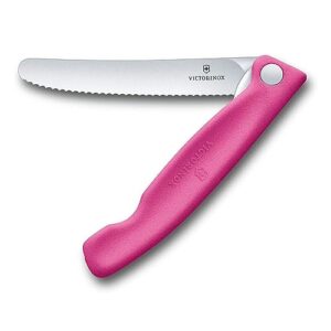 victorinox swiss classic foldable paring knife, wavy edge pink 4.3 in