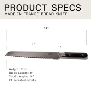 Made In Cookware - 9" Inch Bread Knife - Crafted in France - Full Tang With Truffle Black Handle