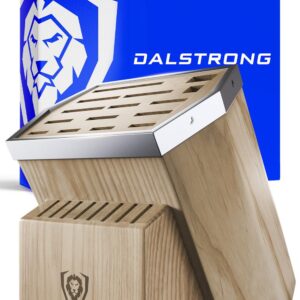 DALSTRONG Universal Knife Block - 23 Slots - Premium American Ash Wood - Aluminum Alloy Rim Kitchen Set - Lion Head Logo Badge - Premium Craftsmanship Knife Set - Angled For Ergonomics - Cleans Easily