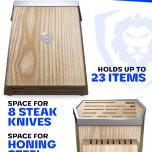 DALSTRONG Universal Knife Block - 23 Slots - Premium American Ash Wood - Aluminum Alloy Rim Kitchen Set - Lion Head Logo Badge - Premium Craftsmanship Knife Set - Angled For Ergonomics - Cleans Easily