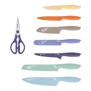 Farberware Tie Dye Pattern Knife Set with Shears and Blade Covers, 15-Piece, Multicolor