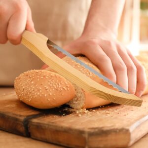 Wooden Bread Bow Knife 15.8 Inch Serrated Knife with Wooden Handle Bread Slicer Bread Knife for Homemade Bread Sourdough Bread Cutter with Linen Storage for Cutting Bagel