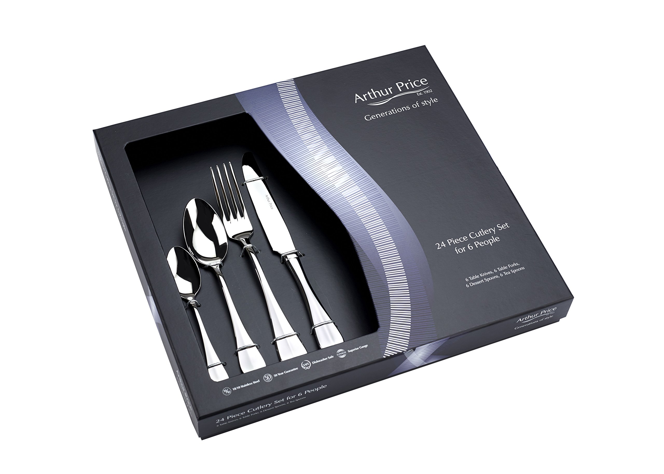 Arthur Price Baguette 24 Piece 6 Person Boxed Set Arthur Price Baguette 24 Piece Box Set, Stainless Steel, 34 x 31 x 5 cm