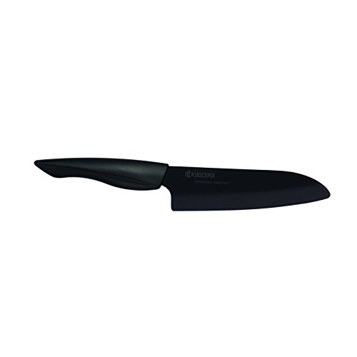 Kyocera Innovation Series Ceramic 6" Chef's Santoku Knife with Soft Touch Ergonomic Handle, Black Blade, Black Handle