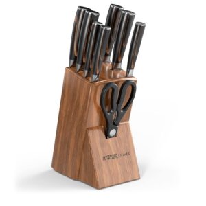 yatoshi 7 pcs knife block- pro kitchen knife set ultra sharp high carbon stainless steel with ergonomic handle