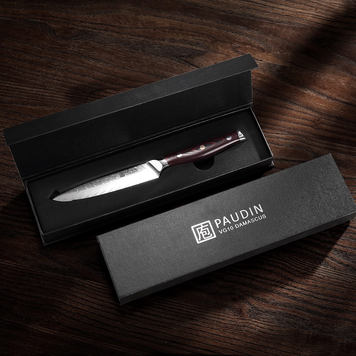 PAUDIN Kitchen Utility Knife, 5" Kitchen Knife, Professional Japanese VG10 Damascus Stainless Steel Knife with Ergonomic Full Tang G10 Handle