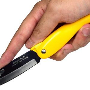 Seki Japan Folding Fruit Knife, Small Peeling Knife, 3.3-inch stainless steel blade with yellow plactic handle, for kitchen and outdoor